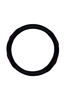 Оплетка на руль 370-390 мм экокожа (черная рифленный перфарированный ообод красны кант) KURUMAKIT