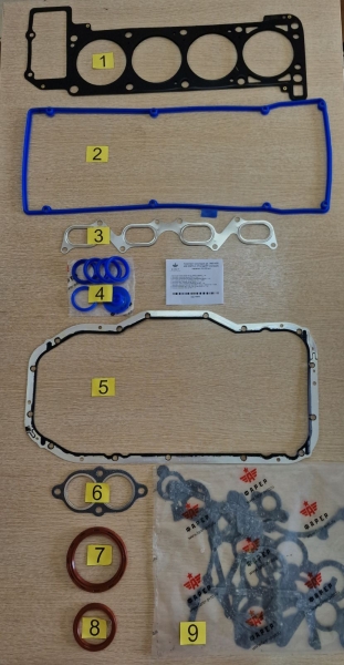 44 Комплект прокладок дв. ЗМЗ-405, 409 ЕВРО-3 СТАНДАРТ (полный), паронит 0.8 29 шт. ФАРЕР
