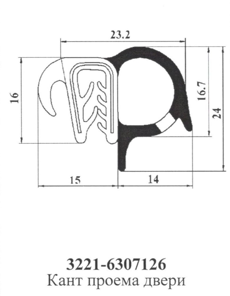 Уплотнитель проема двери Соб-ль, Г-ль задней Уралэластотехника