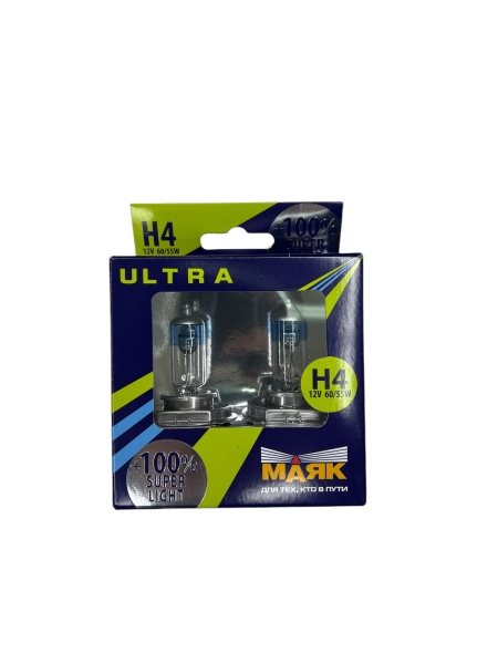 Лампа фар H4 12V-60/55W P43t +100% "Маяк Ультра"